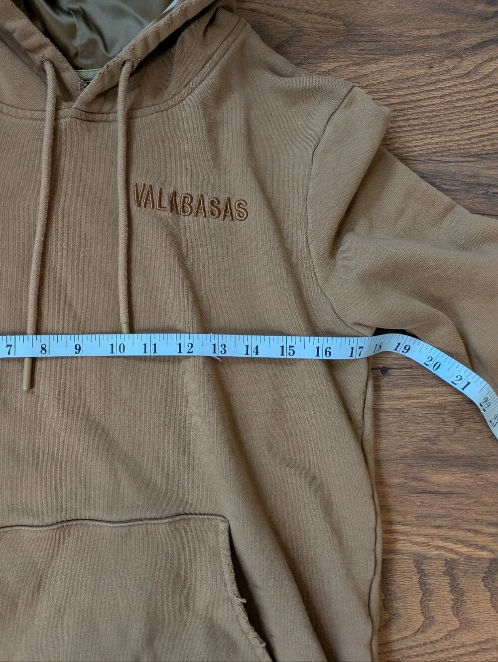 Valabasas Play Hoodie Size 14 Boys Youth Tan Brown Satin Lined Distressed V-Play